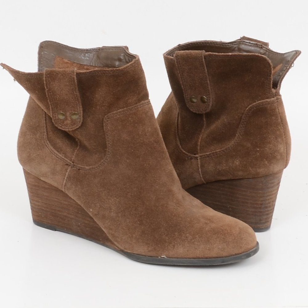 Lucky Brand Gennee Suede Wedge Pull On Ankle Booties Size 7 Western Festival - Picture 2 of 7